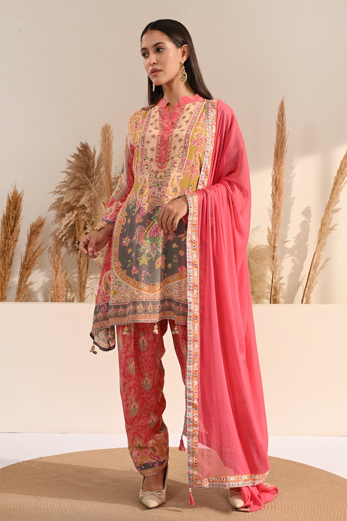 Multi Paisley Printed Dhoti 3 Pcs Kurta Set