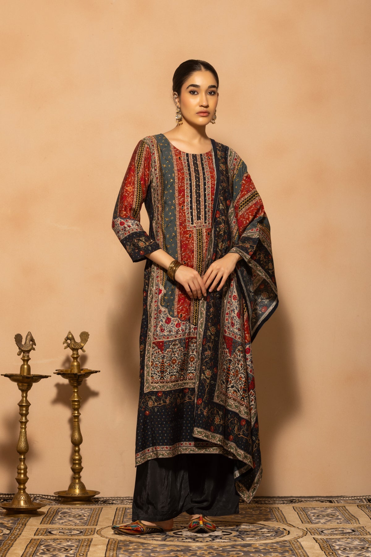 Blue Embellished 3 Pcs Kurta Set