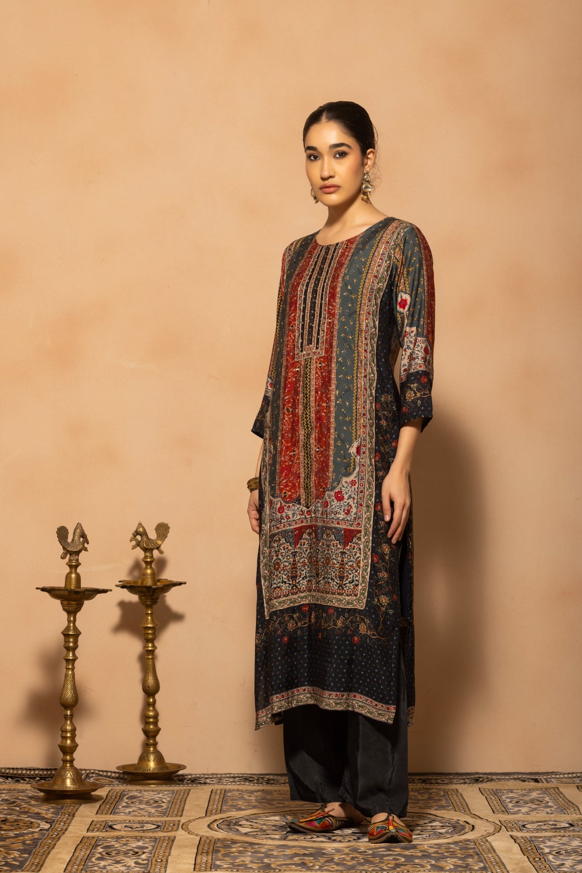 Blue Embellished 3 Pcs Kurta Set