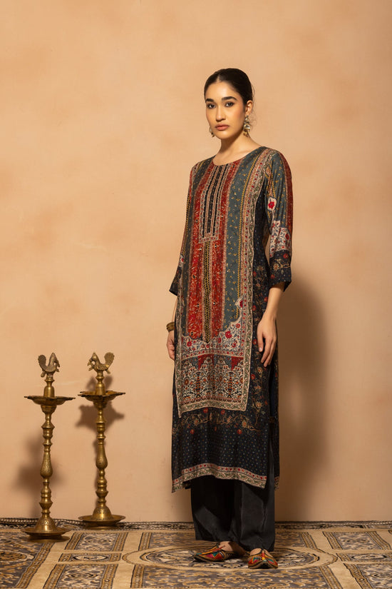 Blue Embellished 3 Pcs Kurta Set