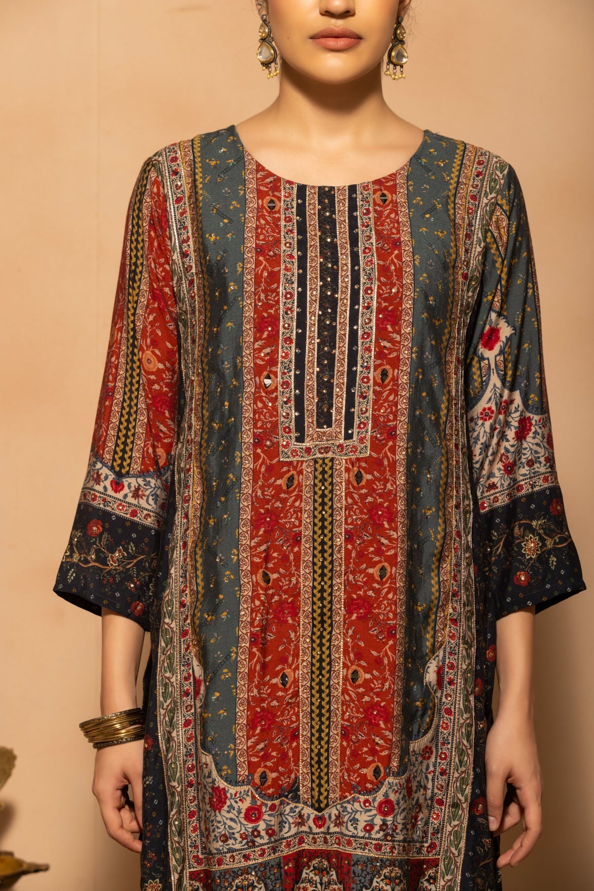 Blue Embellished 3 Pcs Kurta Set
