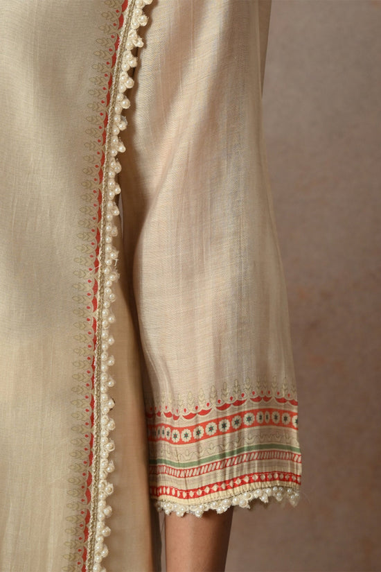 Cream Floral Printed Chanderi 3 Pcs Kurta Set