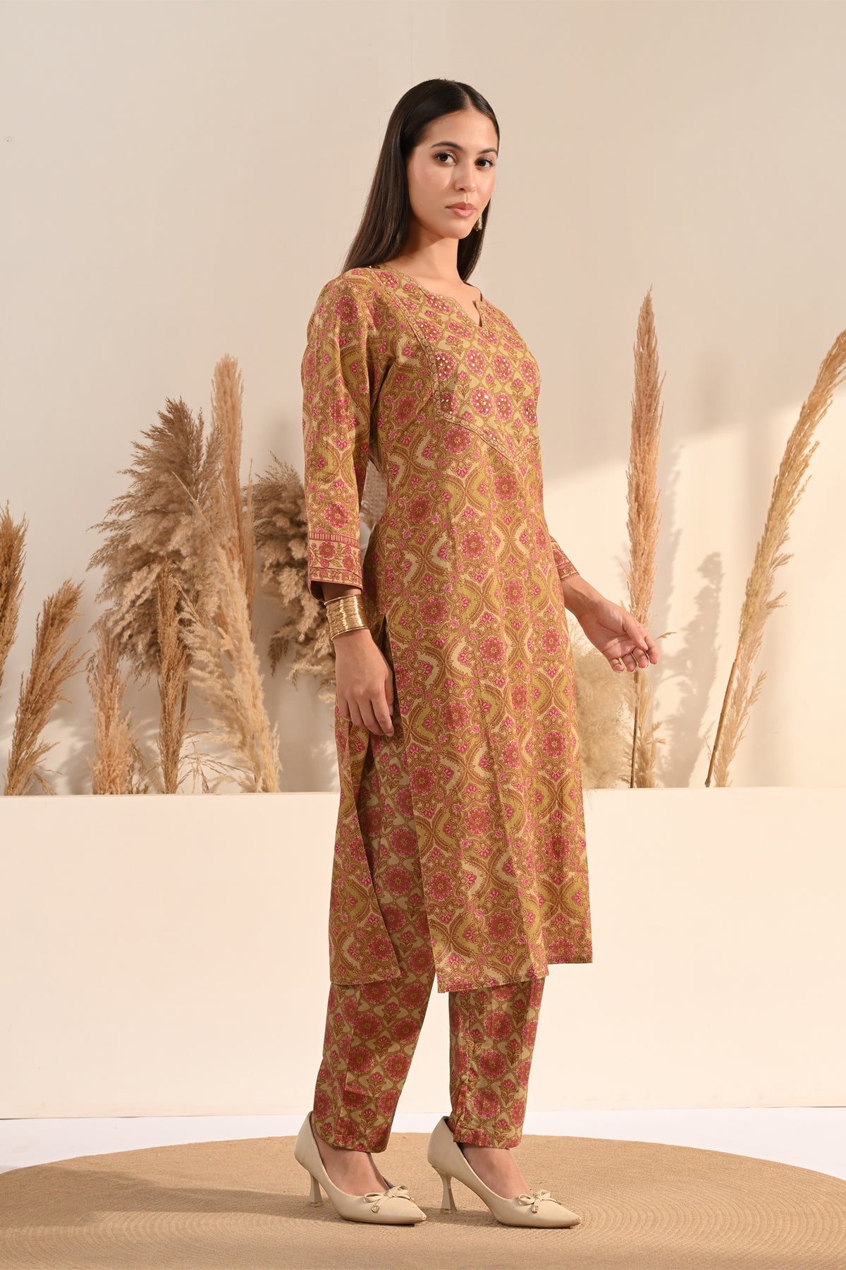 Green Sanganeri Block Printed 3 Pcs Kurta Set