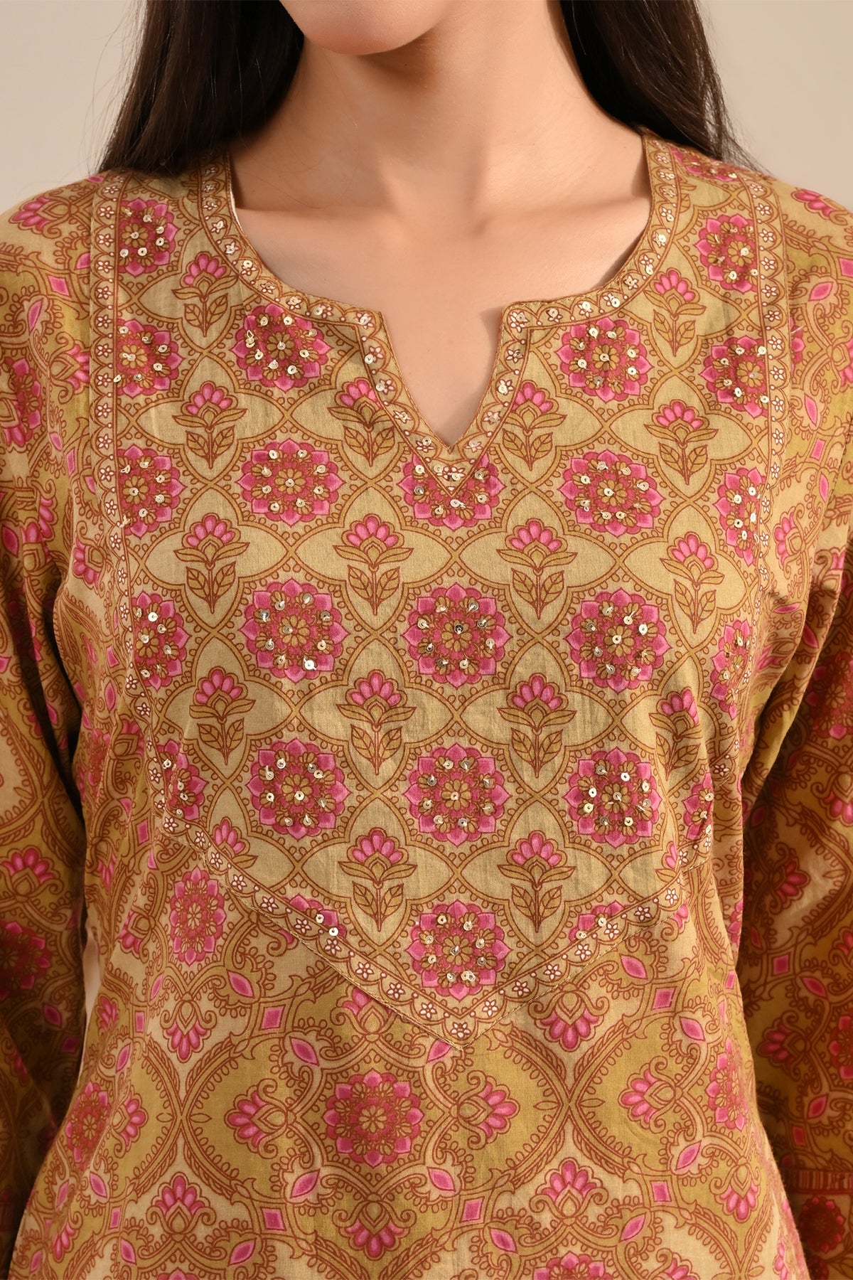 Green Sanganeri Block Printed 3 Pcs Kurta Set