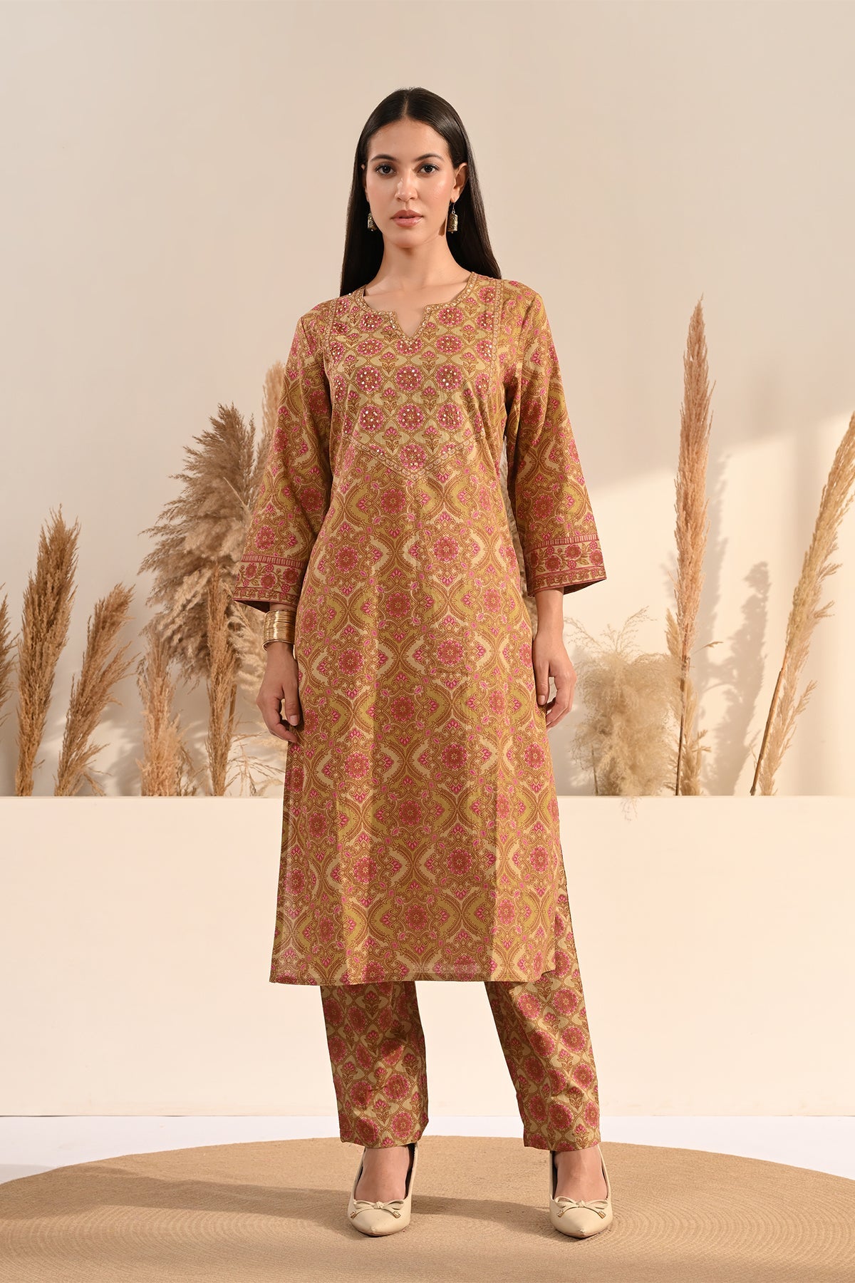 Green Sanganeri Block Printed 3 Pcs Kurta Set