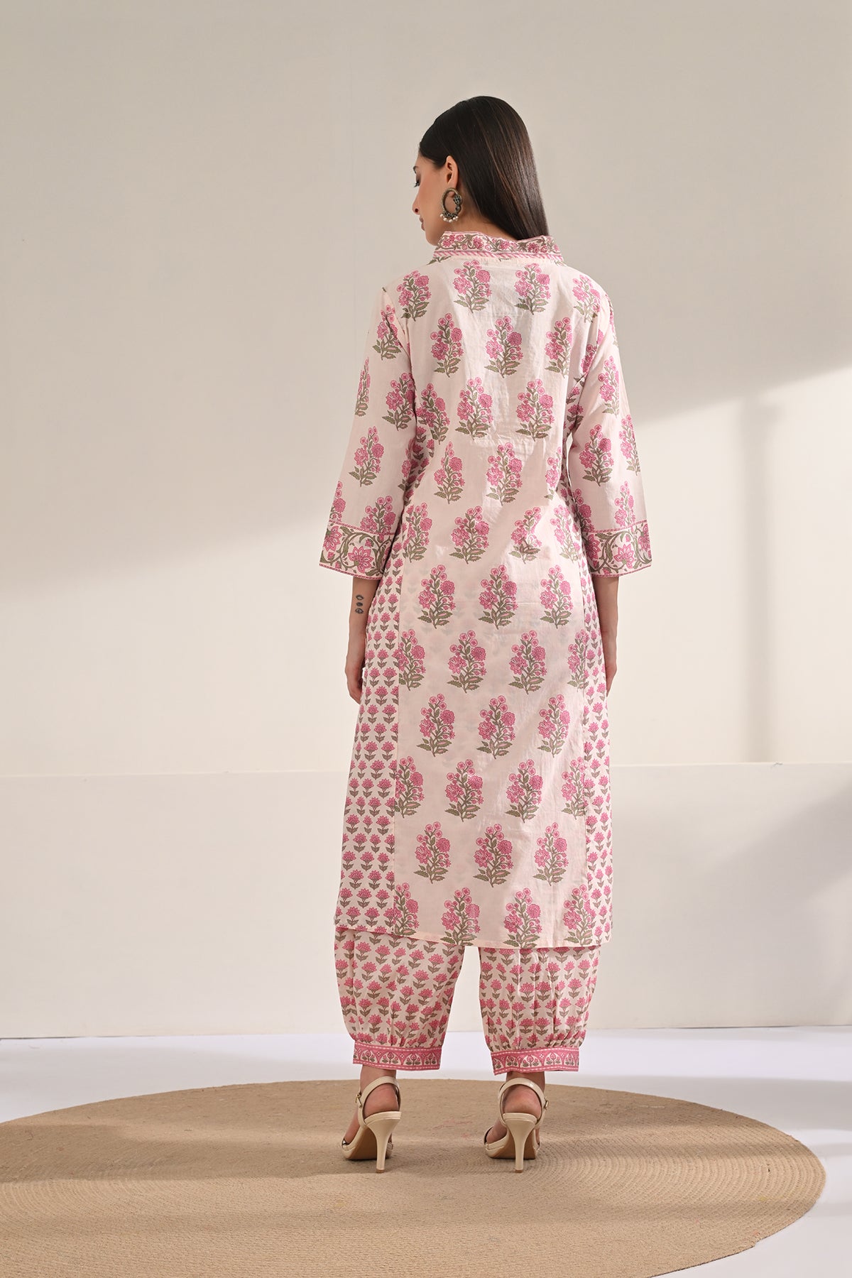 Pink Floral Printed Kurta 3 Pcs Set