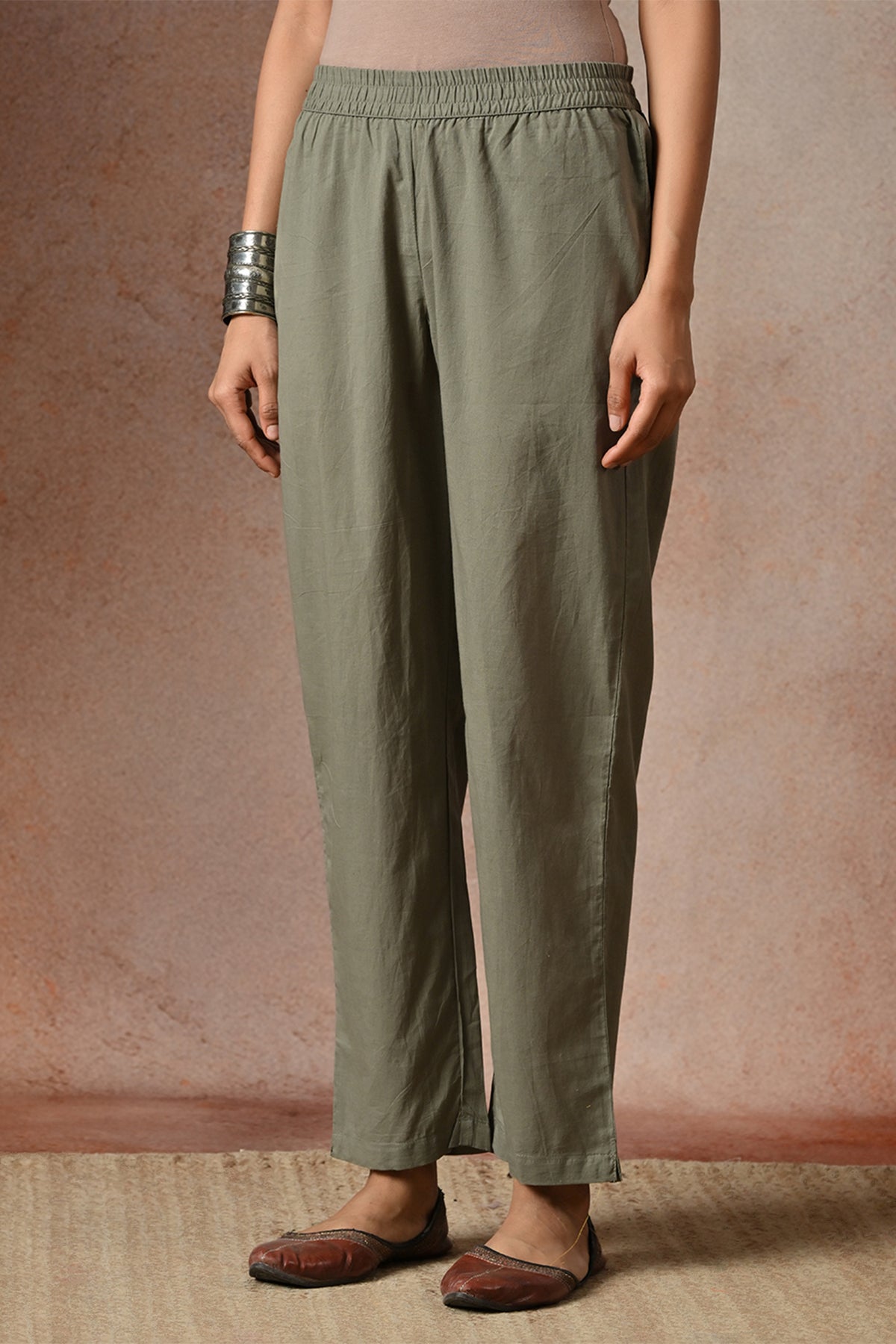 Sage Grey Floral Print A-line 3 Pcs Kurta Set