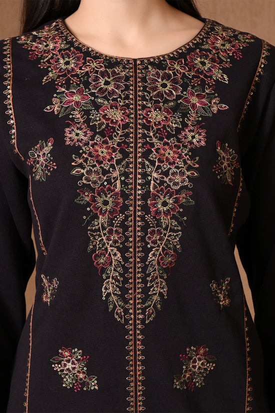 Winter Black Floral Embroidered Kurta 3 Pcs Set