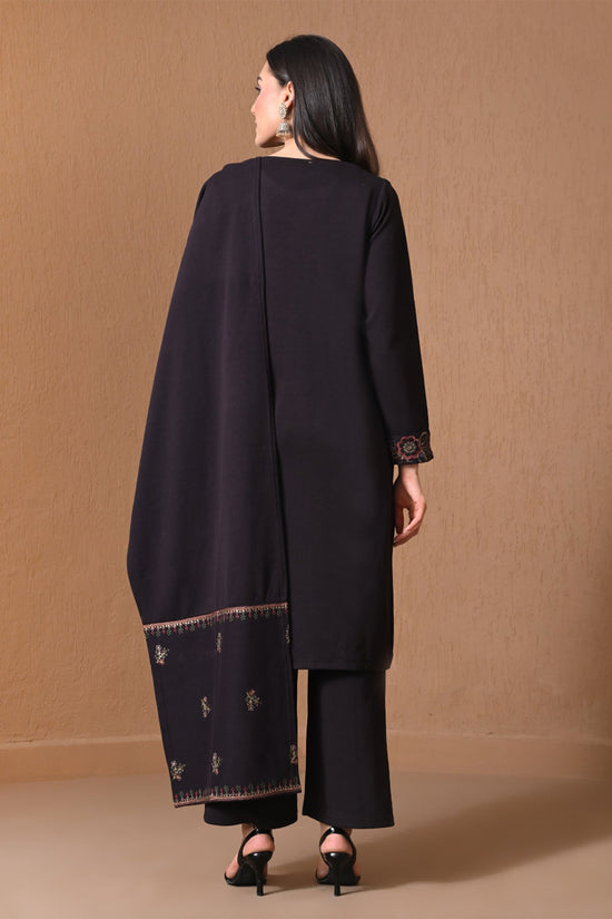 Winter Black Floral Embroidered Kurta 3 Pcs Set