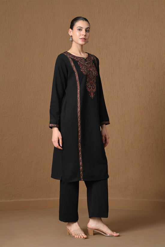 Winter Black Embroidered Woven Kurta 3 Pcs Set