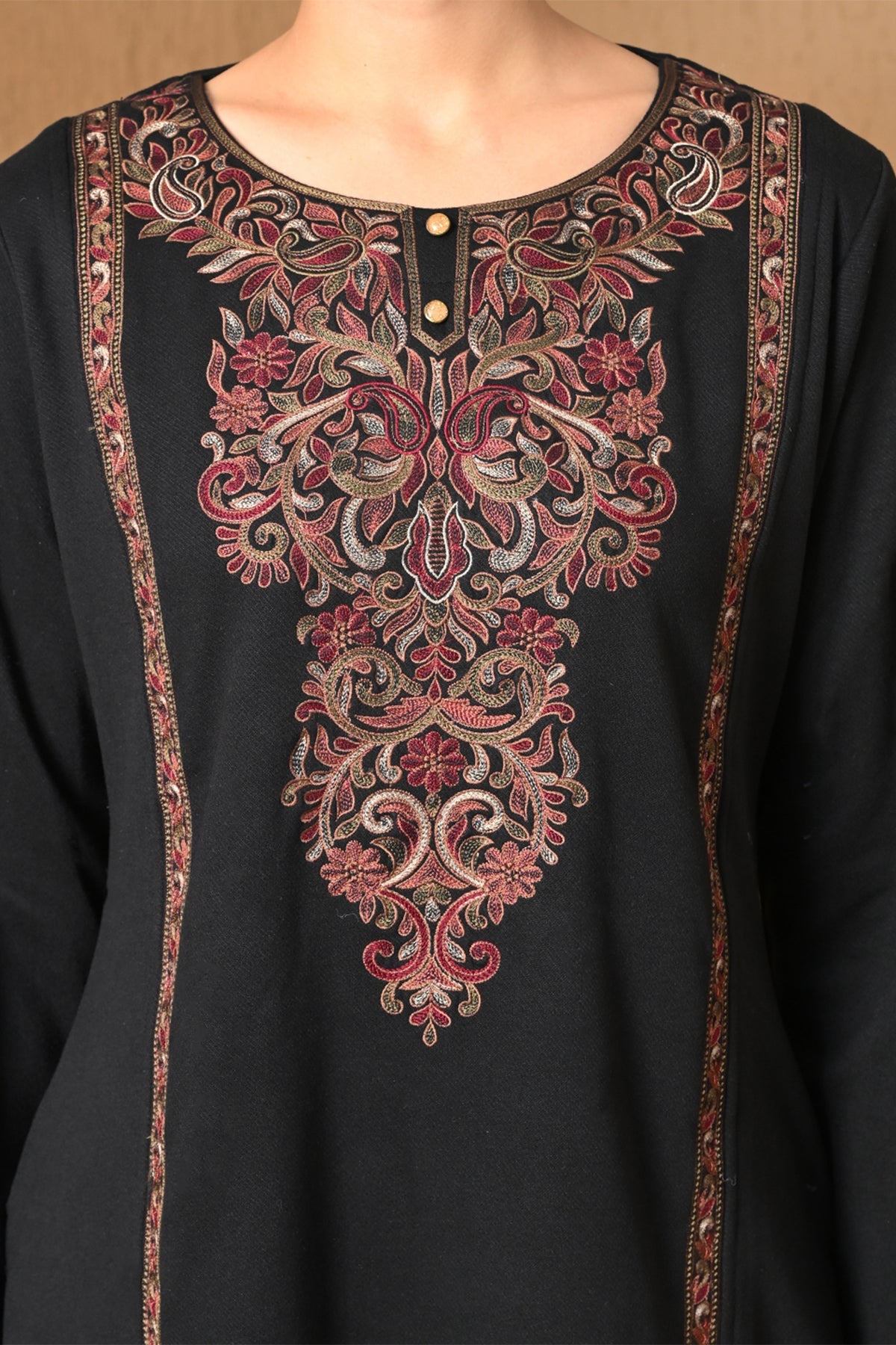 Winter Black Embroidered Woven Kurta 3 Pcs Set