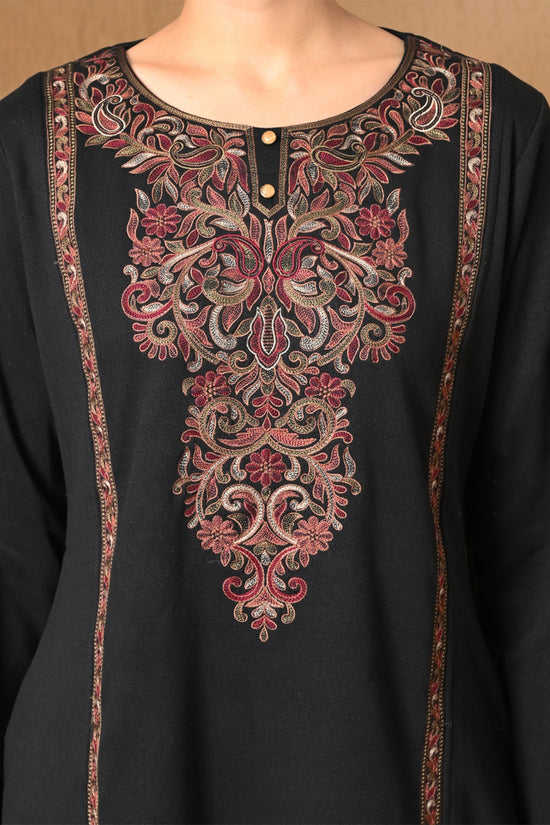 Winter Black Embroidered Woven Kurta 3 Pcs Set