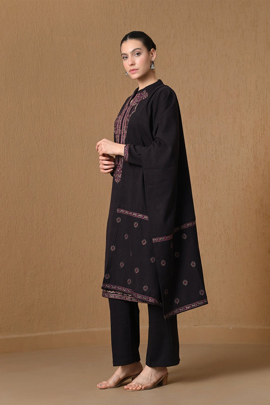 Winter Regal Wine Embroidered Woven Kurta 3 Pcs Set