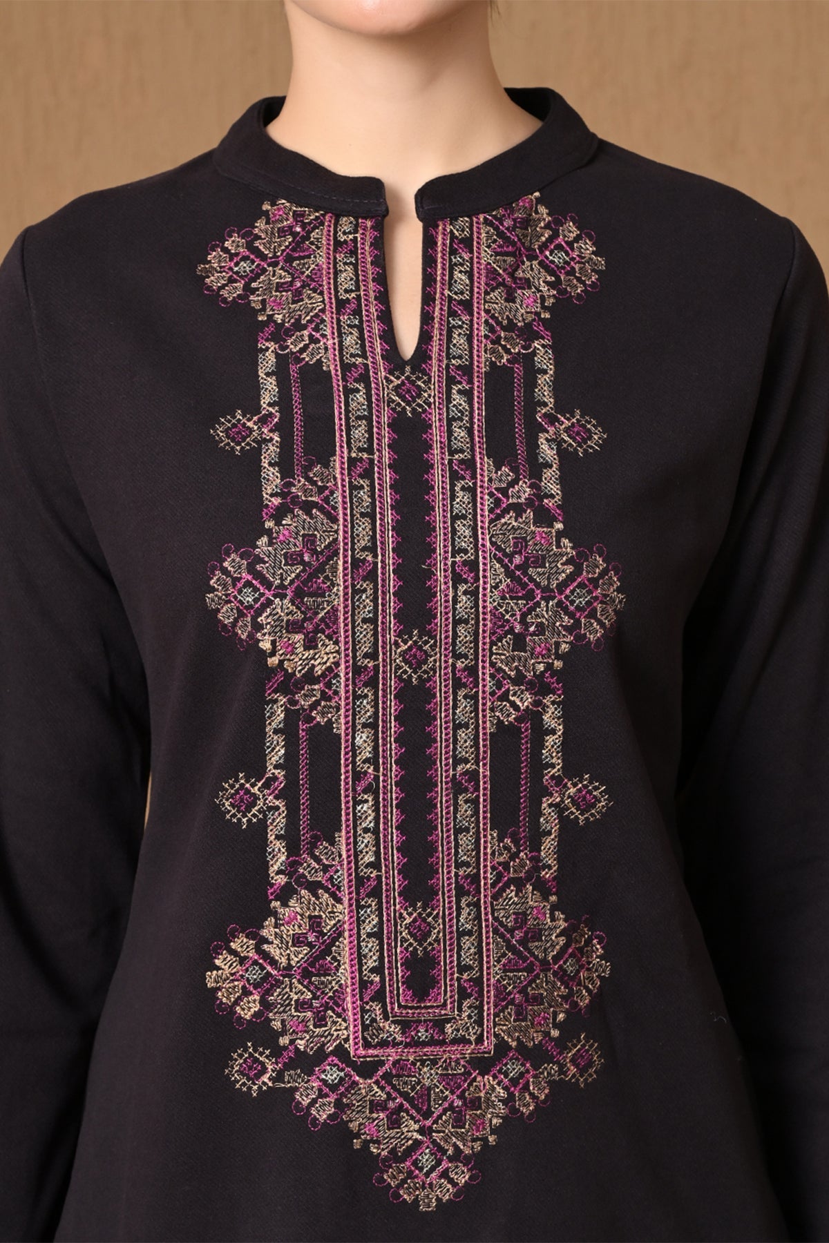 Winter Regal Wine Embroidered Woven Kurta 3 Pcs Set