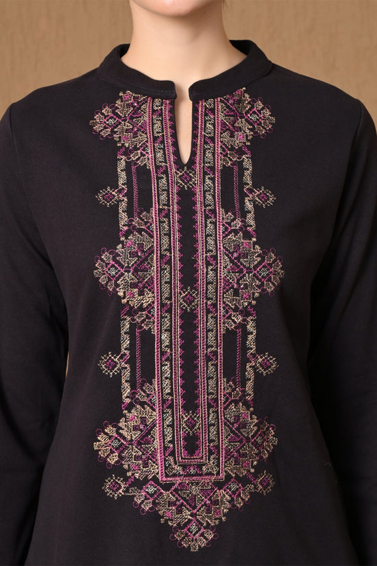 Winter Regal Wine Embroidered Woven Kurta 3 Pcs Set