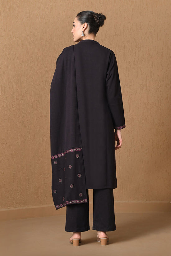 Winter Regal Wine Embroidered Woven Kurta 3 Pcs Set
