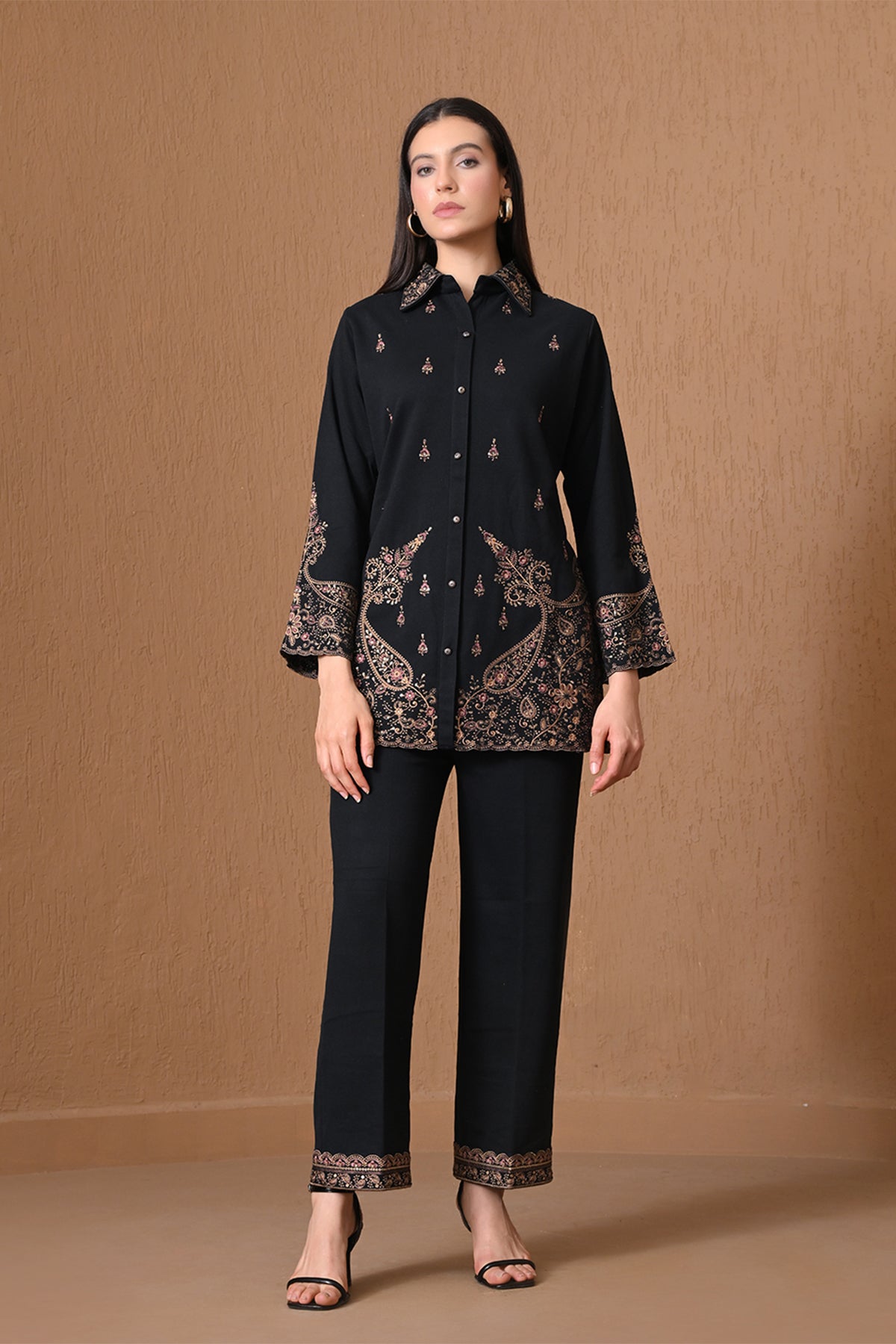 Winter Black Paisley Embroidered Co-ord Set