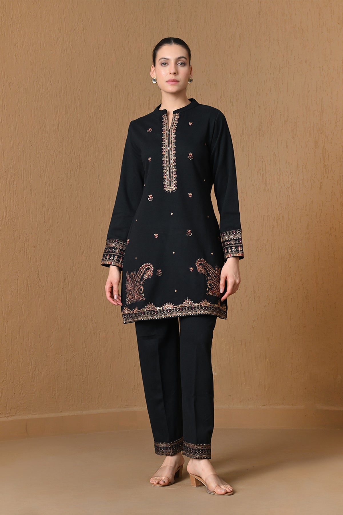 Winter Black Paisley Embroidered Woven Co-ord Set