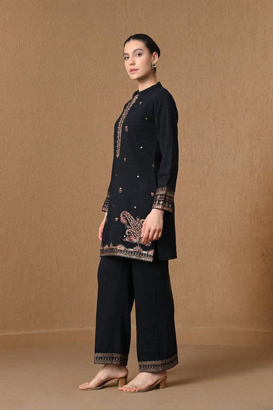 Winter Black Paisley Embroidered Woven Co-ord Set
