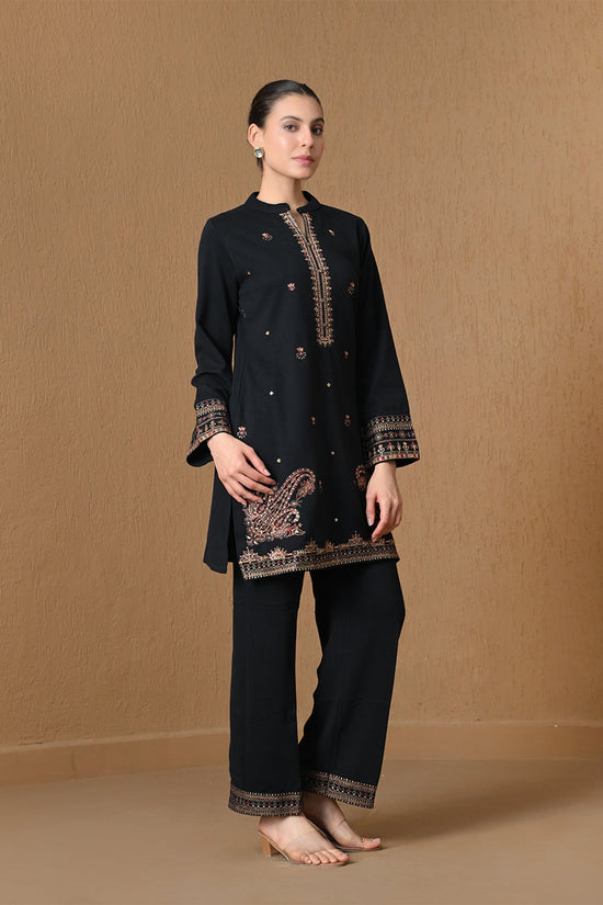 Winter Black Paisley Embroidered Woven Co-ord Set