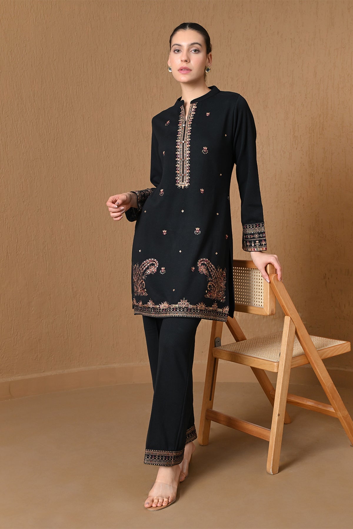 Winter Black Paisley Embroidered Woven Co-ord Set