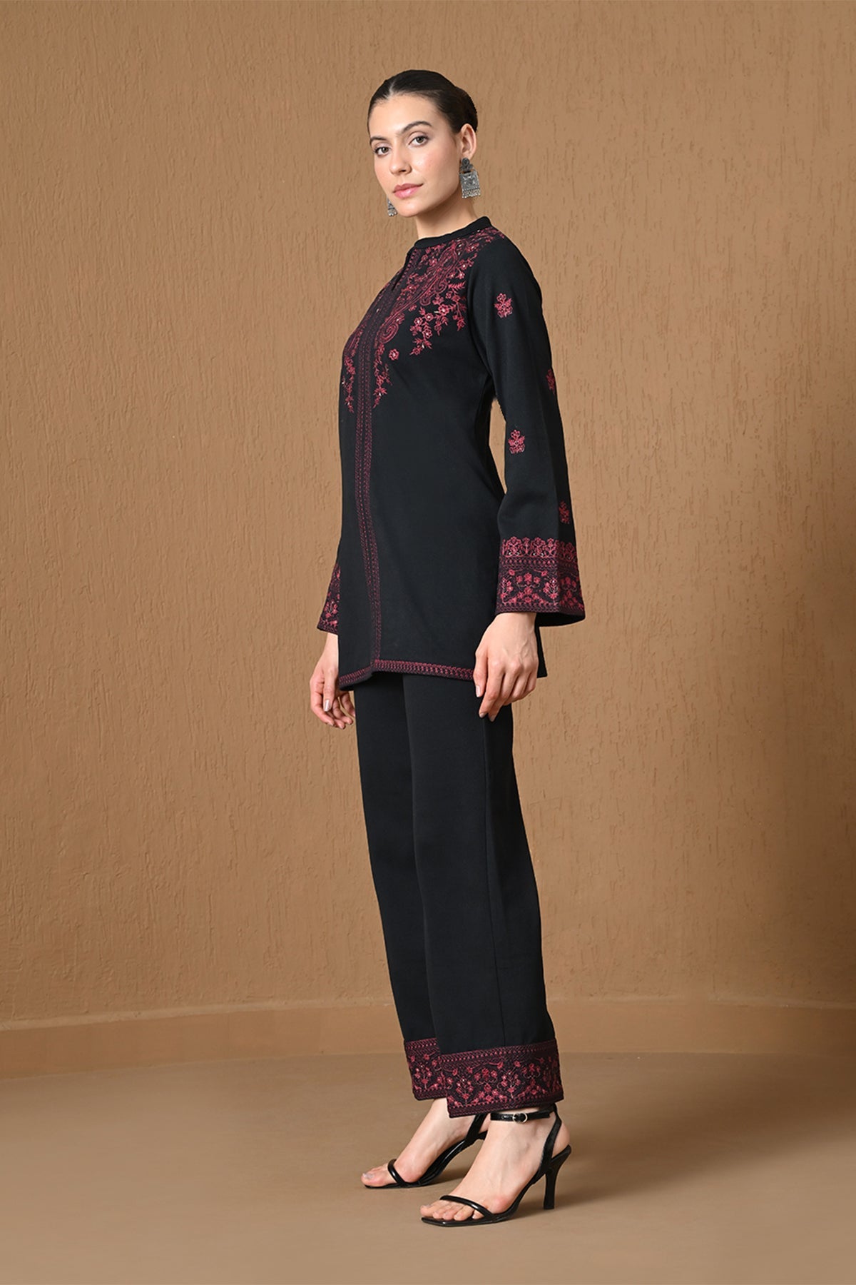 Winter Black Floral & Vine Embroidered Woven Co-ord Set
