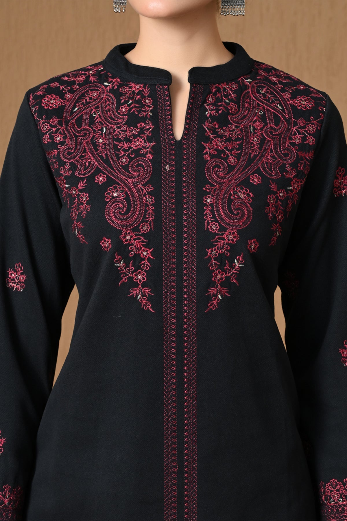 Winter Black Floral & Vine Embroidered Woven Co-ord Set