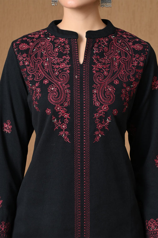 Winter Black Floral & Vine Embroidered Woven Co-ord Set