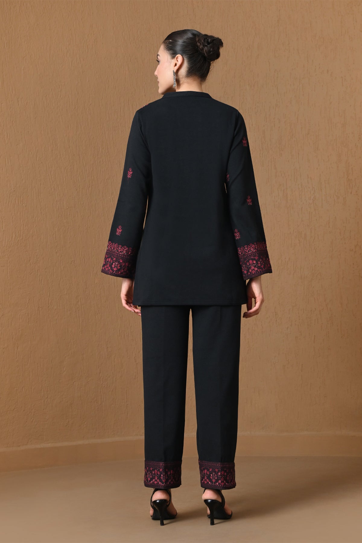 Winter Black Floral & Vine Embroidered Woven Co-ord Set