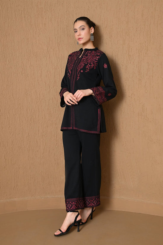 Winter Black Floral & Vine Embroidered Woven Co-ord Set