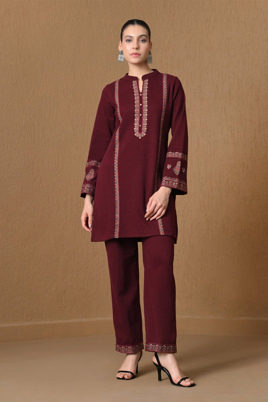 Winter Maroon Embroidered Woven Co-ord Set