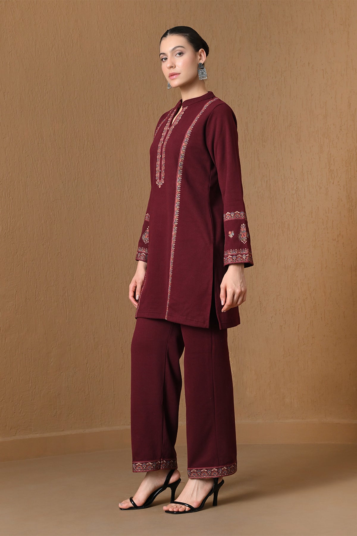 Winter Maroon Embroidered Woven Co-ord Set