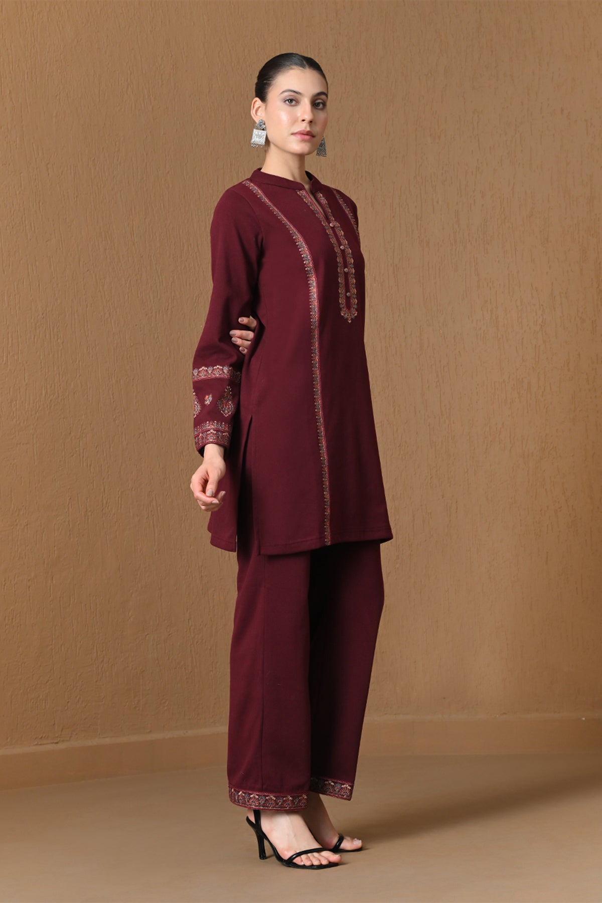 Winter Maroon Embroidered Woven Co-ord Set
