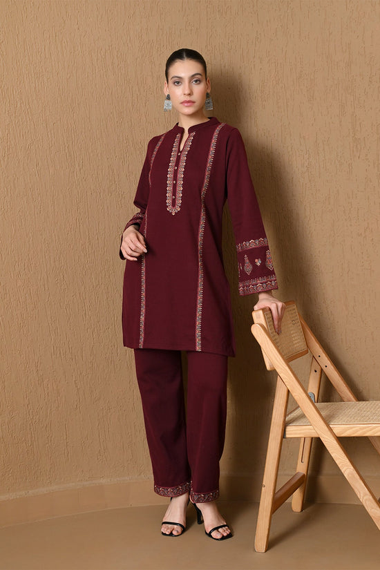 Winter Maroon Embroidered Woven Co-ord Set