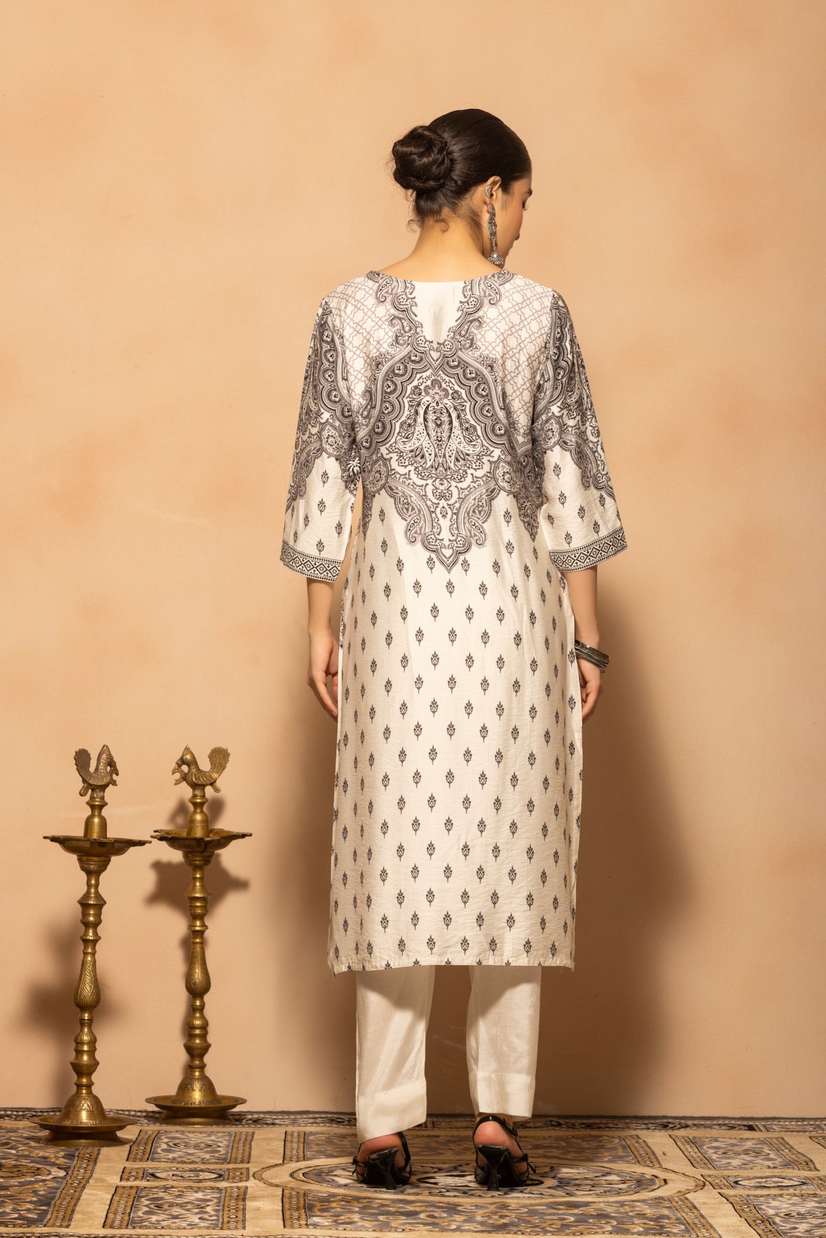 Light Grey Printed Kurta 3 Pcs Set