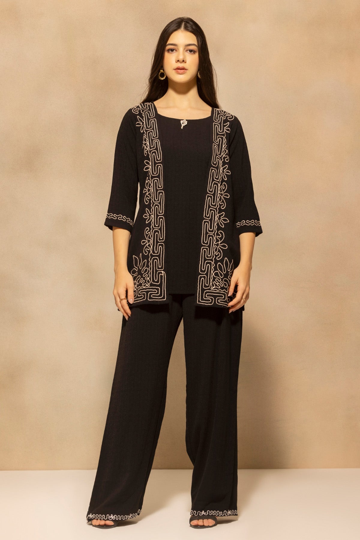 Black Embroidered Co-Ord Set