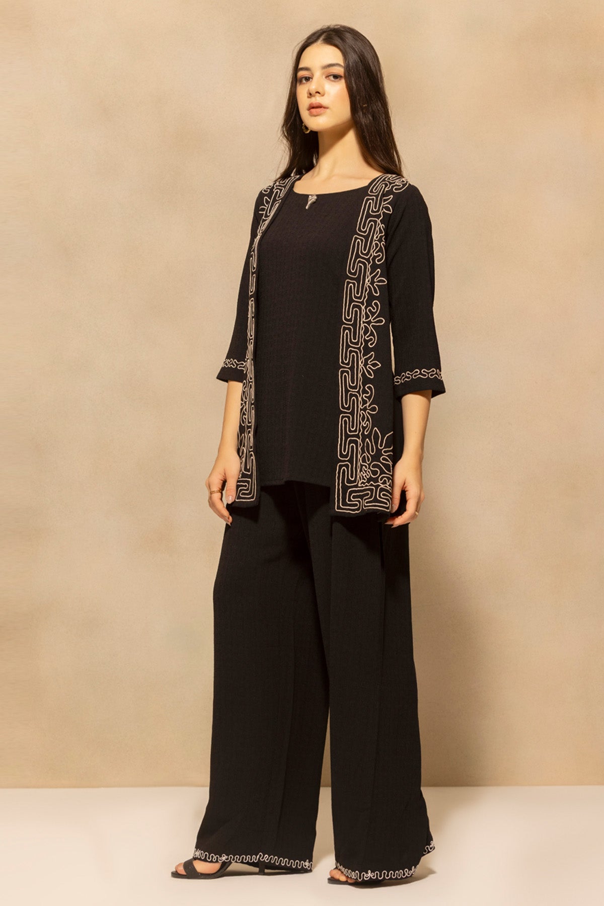 Black Embroidered Co-Ord Set