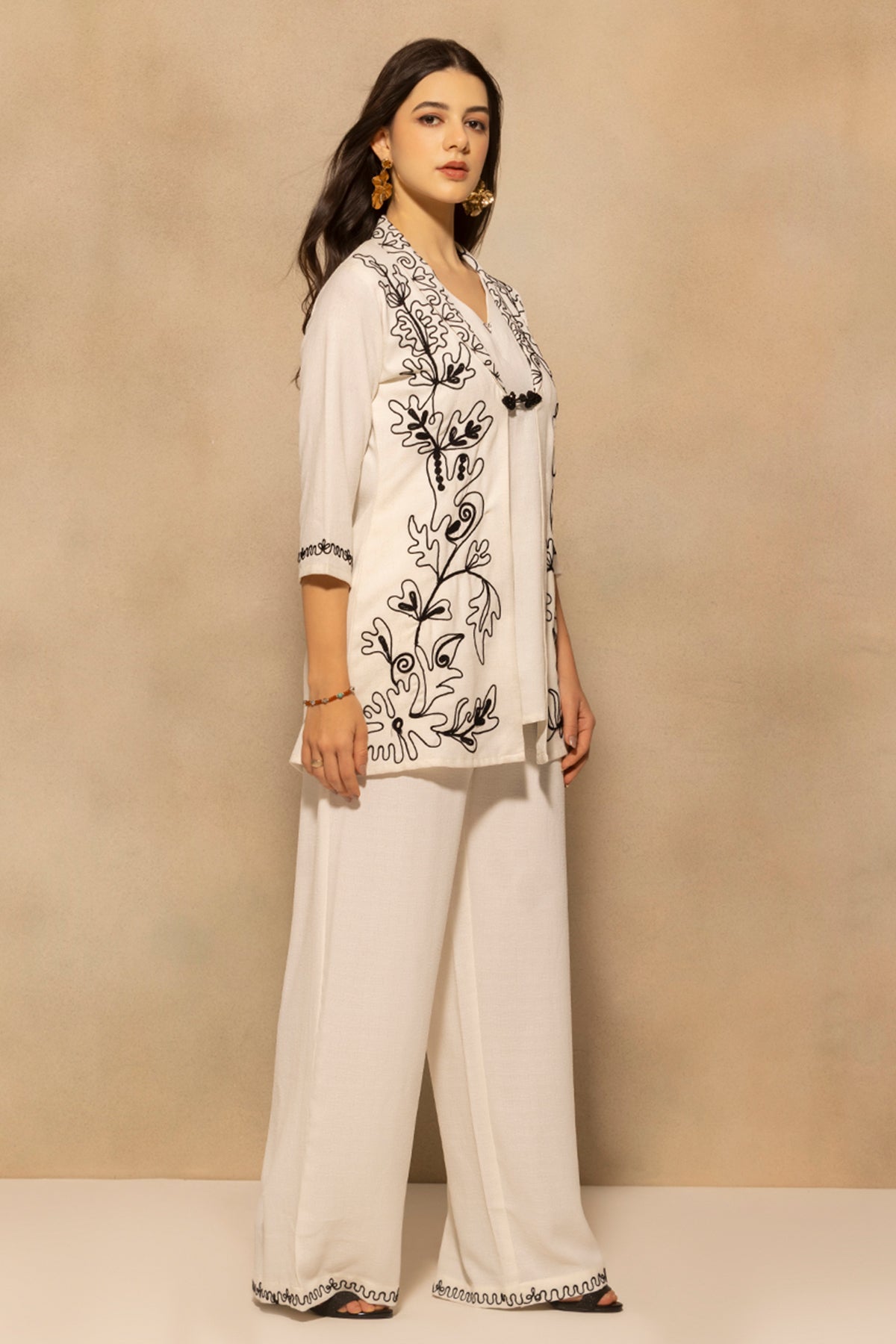 Cream Embroidered Co-Ord Set