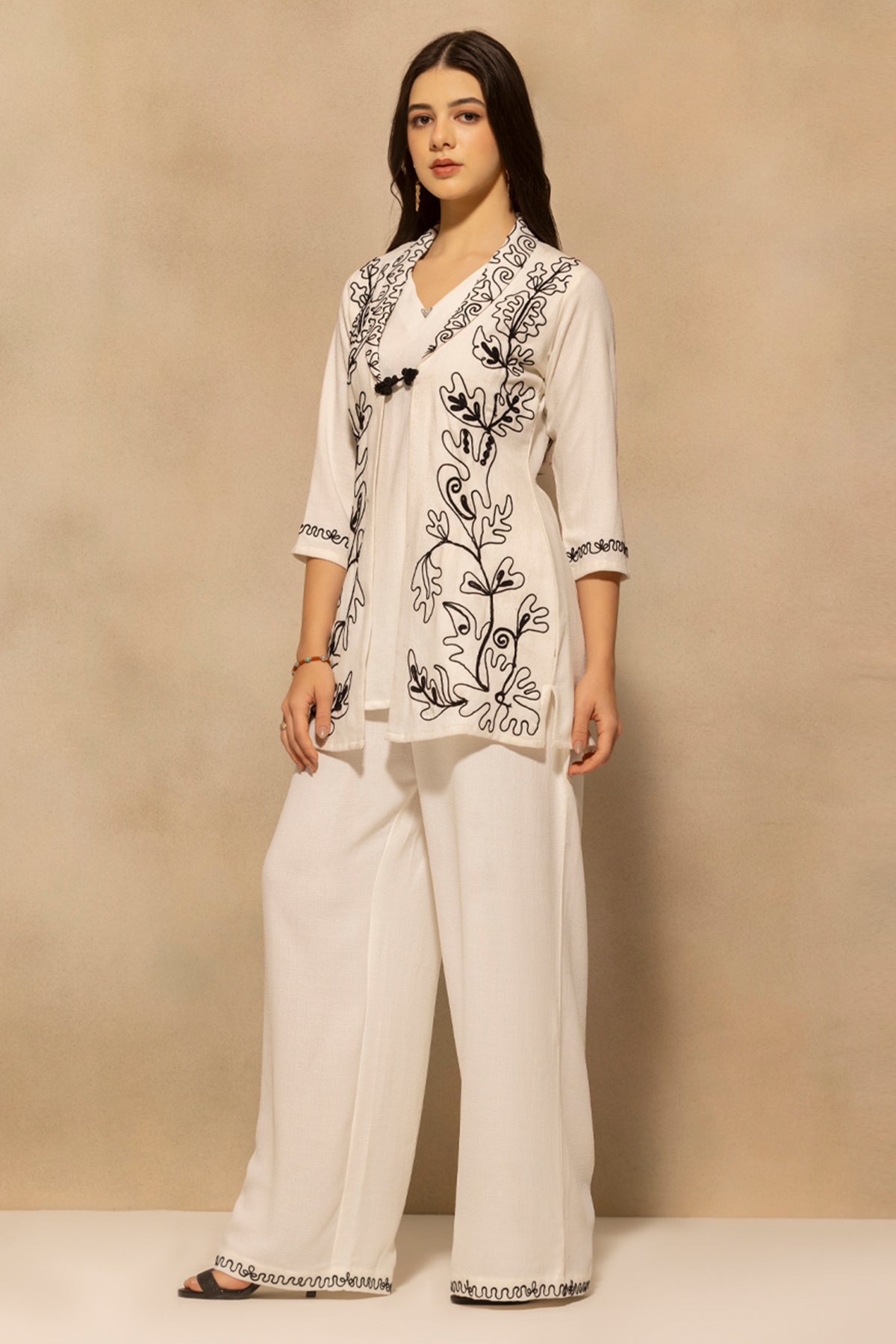 Cream Embroidered Co-Ord Set
