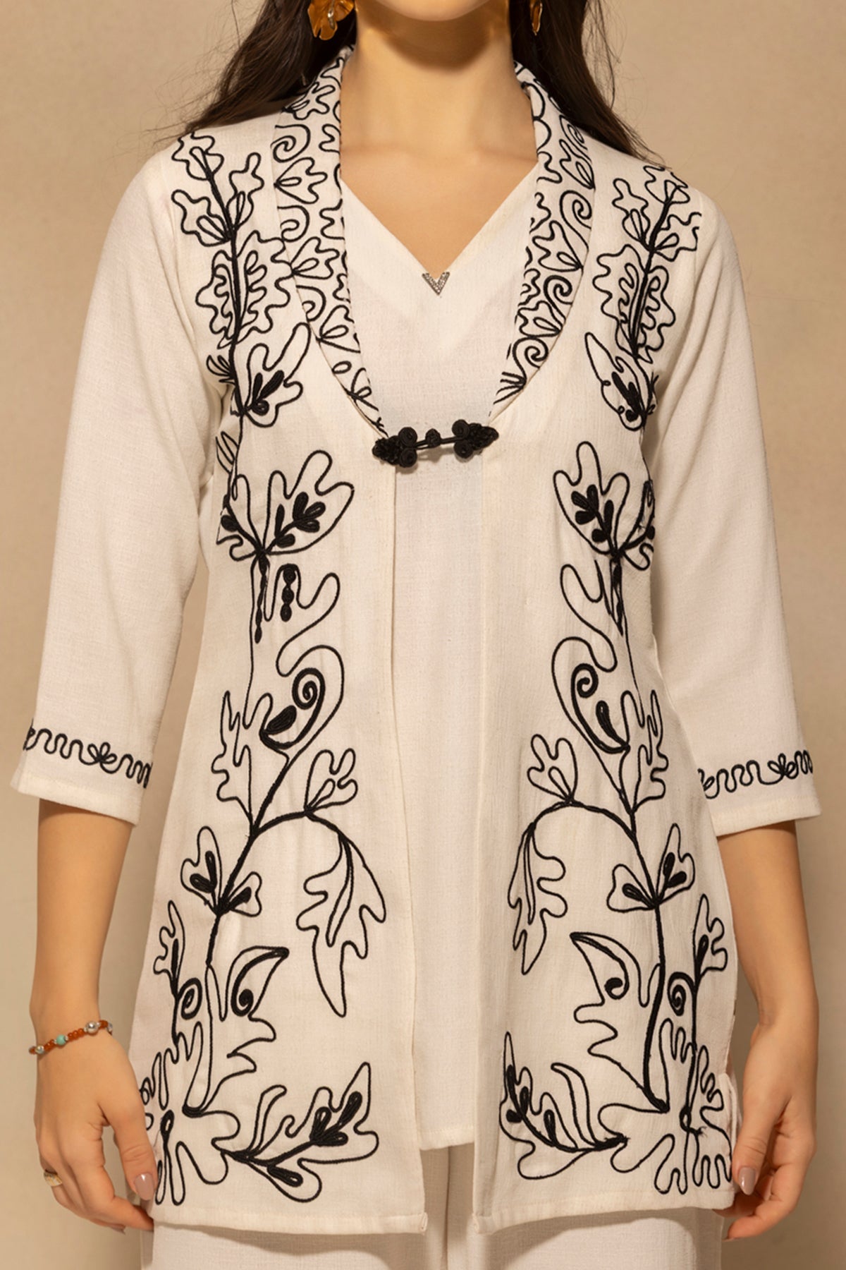 Cream Embroidered Co-Ord Set