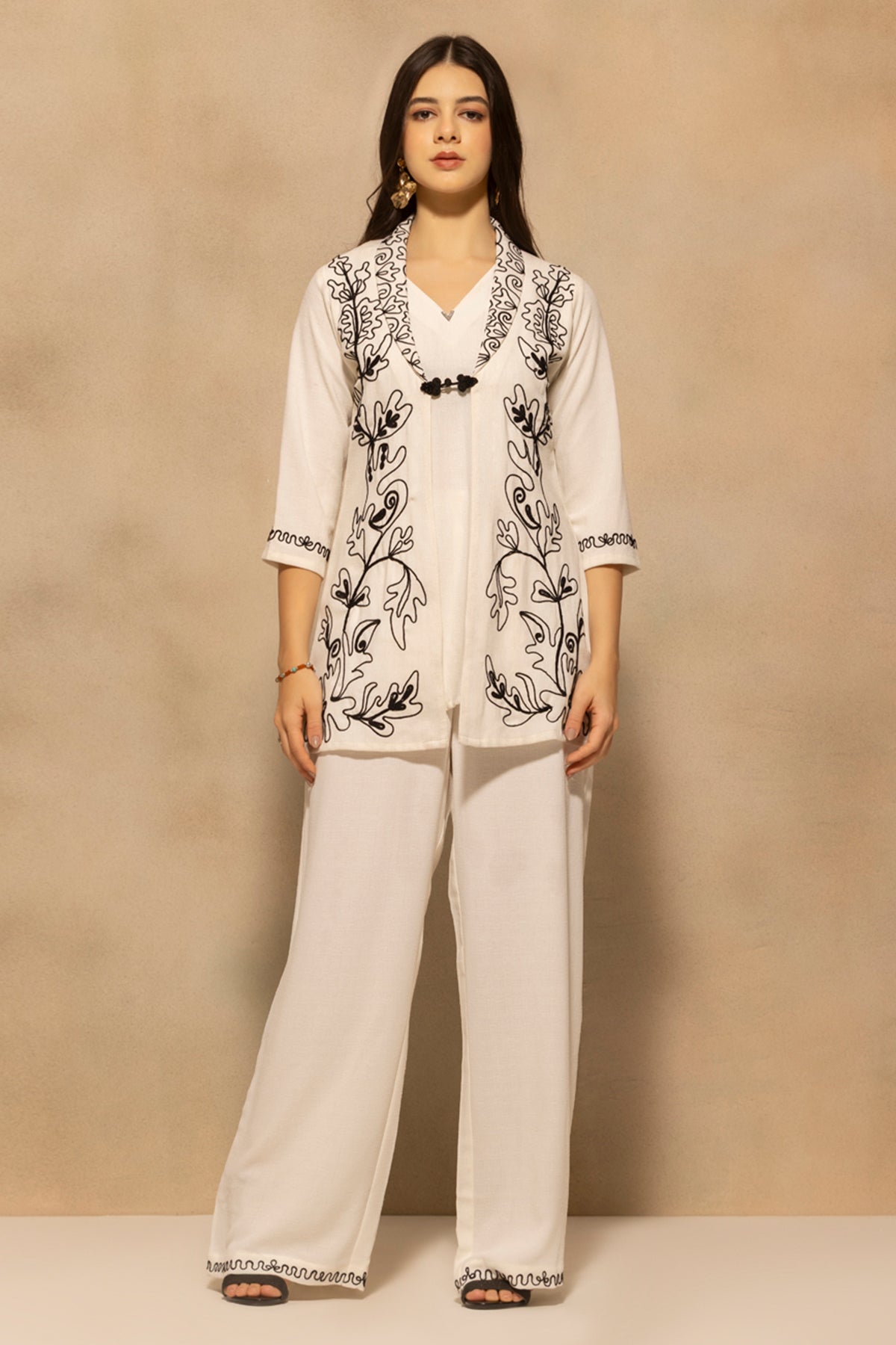 Cream Embroidered Co-Ord Set