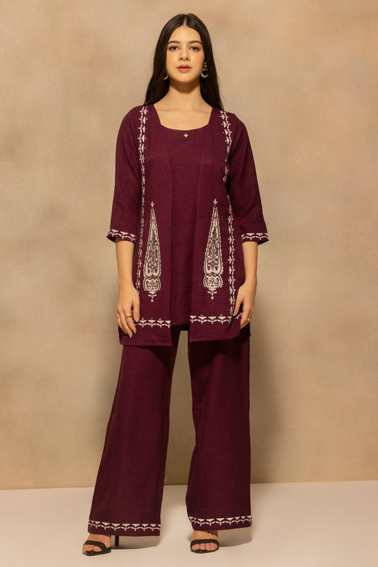 Wine Plum Printed With Stone Embellishments Co-Ord Set