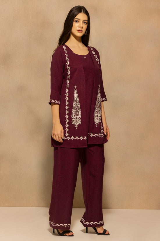 Wine Plum Printed With Stone Embellishments Co-Ord Set