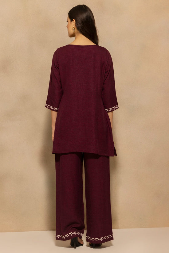 Wine Plum Printed With Stone Embellishments Co-Ord Set