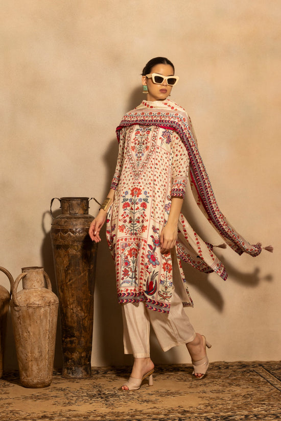 Cream Floral Printed Kurta 3 Pcs Set