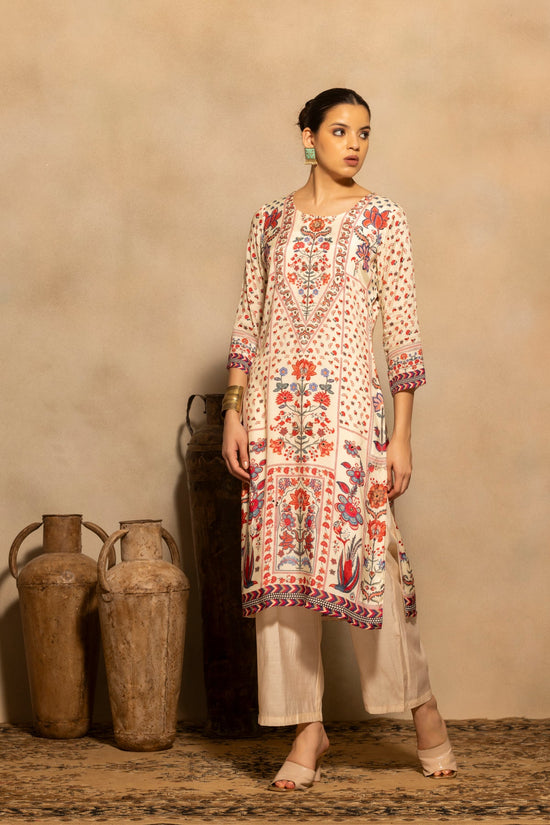 Cream Floral Printed Kurta 3 Pcs Set