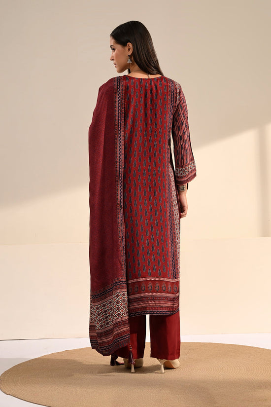 Maroon Ajrakh Printed 3 Pcs Kurta Set