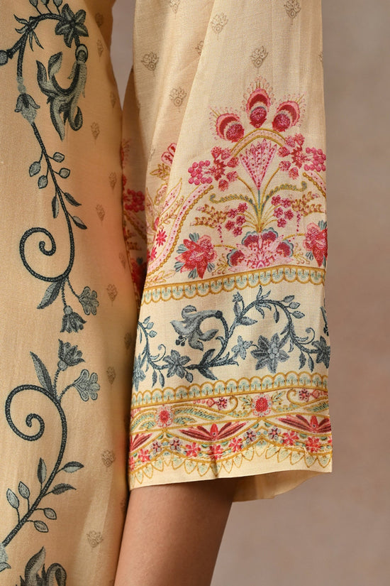 Beige Kalamkari Printed 3 Pcs Kurta Set