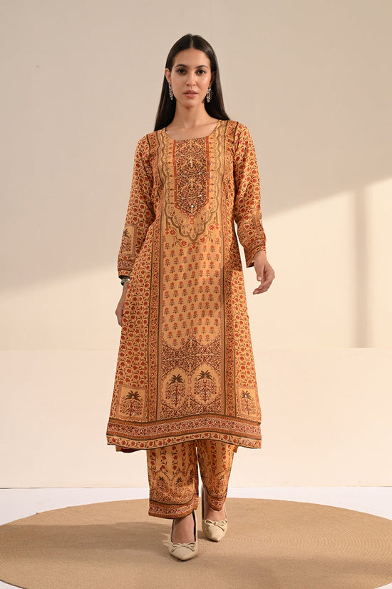 Beige Kalamkari Printed 3 Pcs Kurta Set