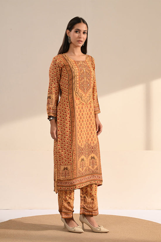 Beige Kalamkari Printed 3 Pcs Kurta Set
